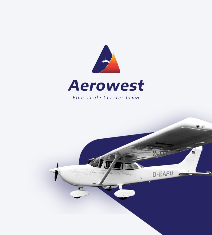 Projekt logotypu dla szkoły latania Aerowest -- wizualizacja.