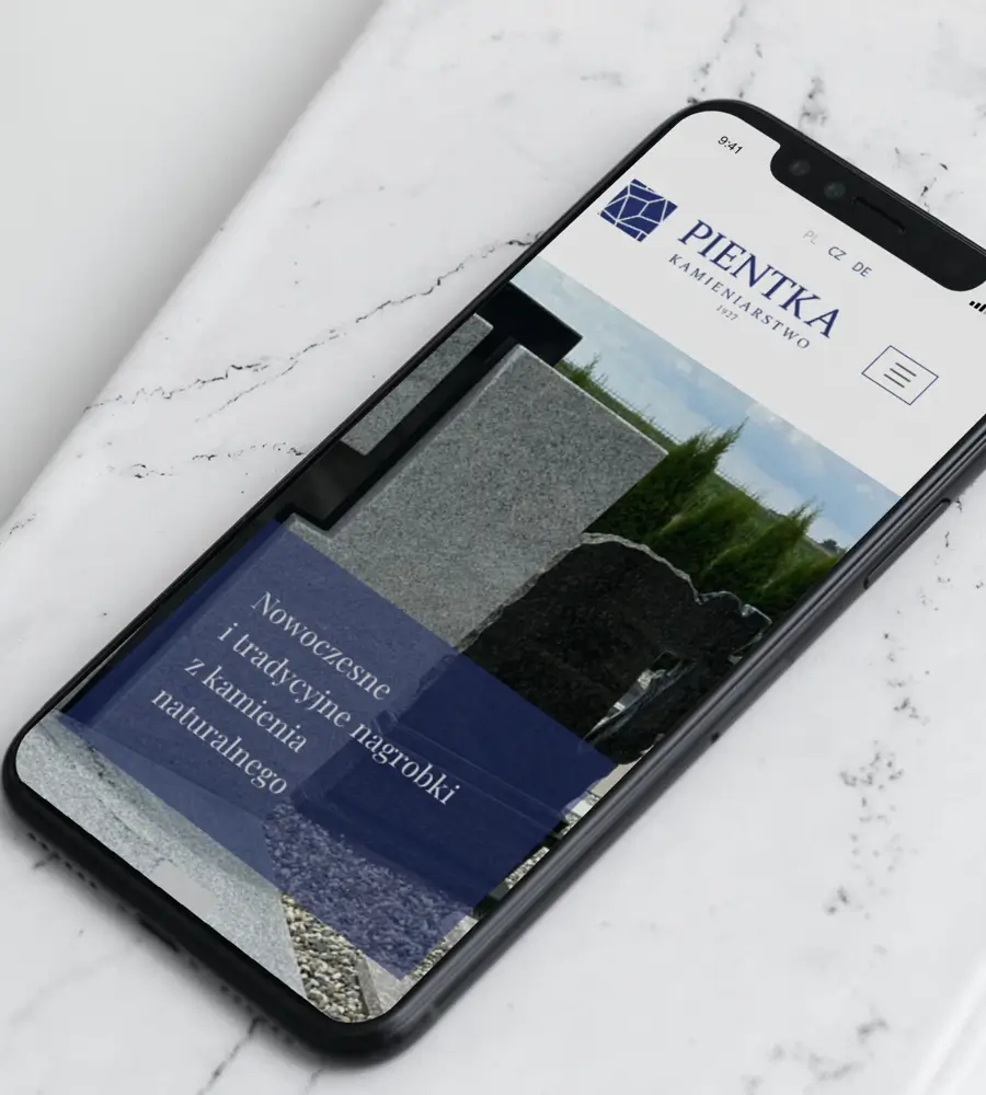Strona inetrnetowa firmy kamieniarskiej - wizualizacja na urządzeniu mobilnym (smartfonie).